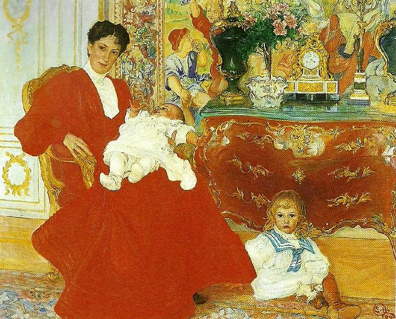 Carl Larsson portratt av fru dora lamm f upmark och hennes tva aldsta soner oil painting image